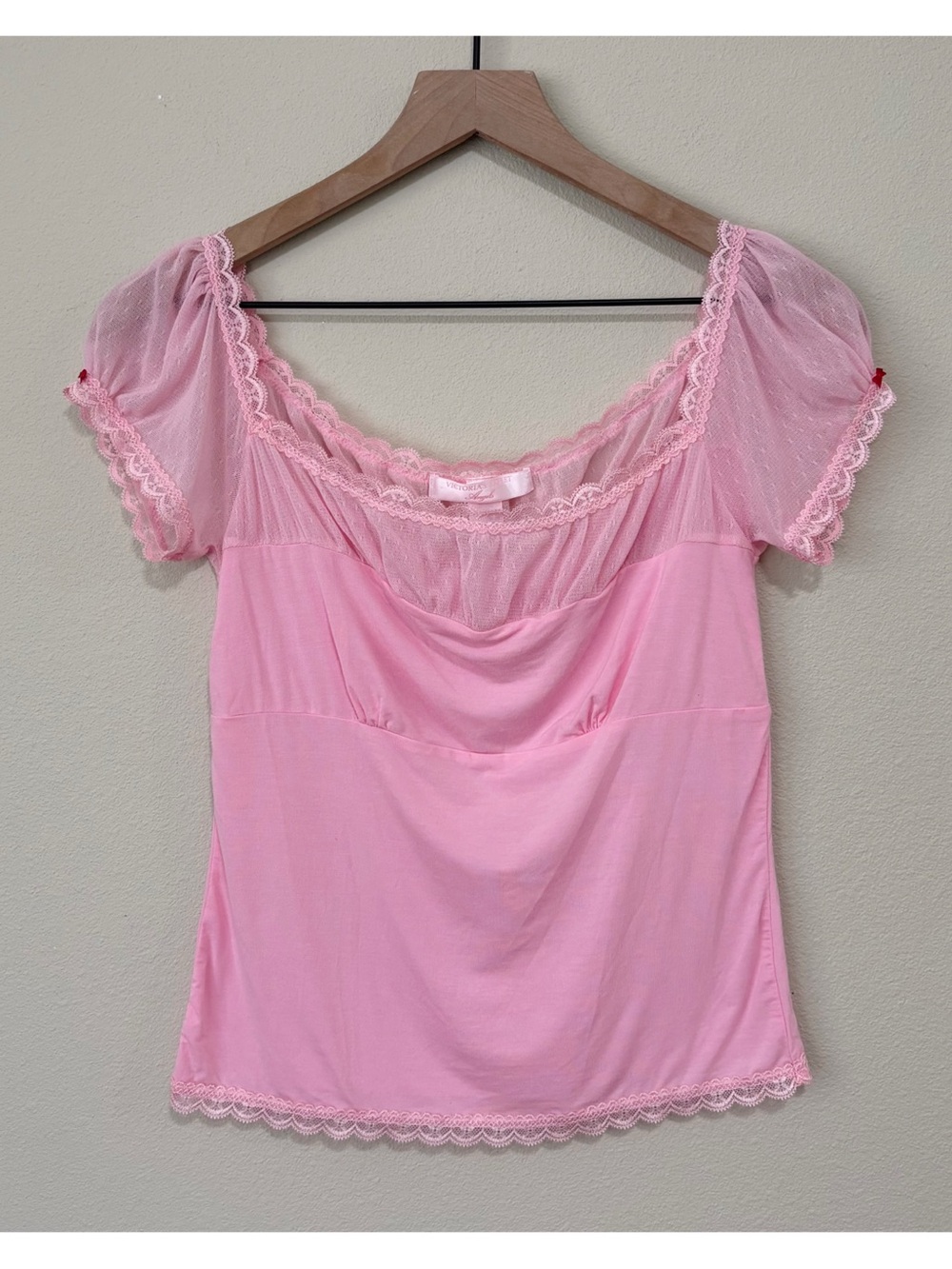 Vintage Y2K 2005 Victoria’s Secret Angels Size Small Pink Babydoll Capsleeve Top